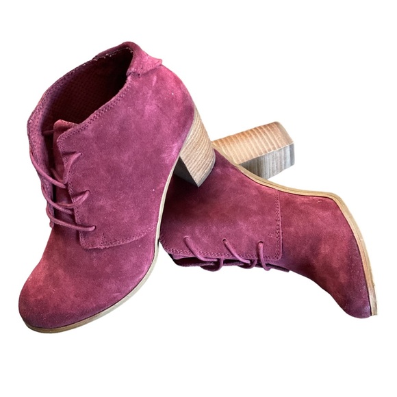 TOMS Lunata Lace Up Block Heel Ankle Bootie oxblood Burgundy - Size 7.5 - Picture 10 of 10